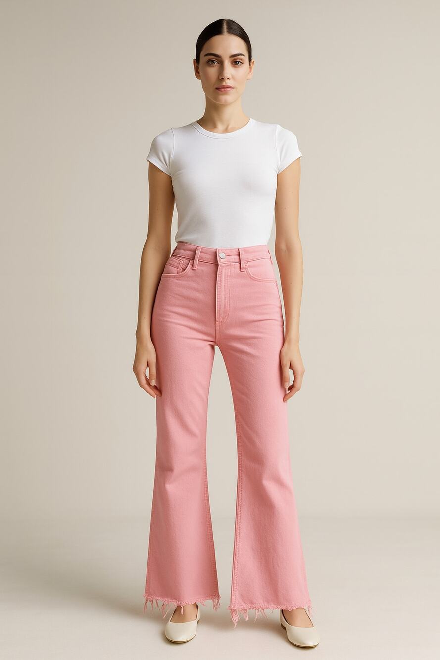 Pistola Pink High Rise Flare Jeans Raw Frayed Hem Women's Size 26
